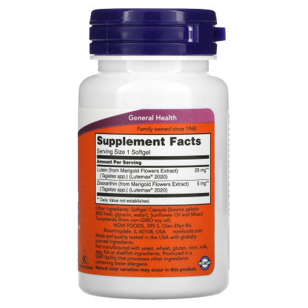 Лютеин и зеаксантин, Lutein & Zeaxanthin, NOW Foods, 60 гелевых капсул