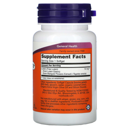 Лютеин, Lutein, NOW Foods, 10 мг, 120 гелевых капсул