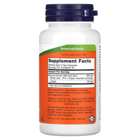 Мукуна пекуча (Капікачху), Dopa Mucuna, NOW Foods, 90 вегетаріанських капсул