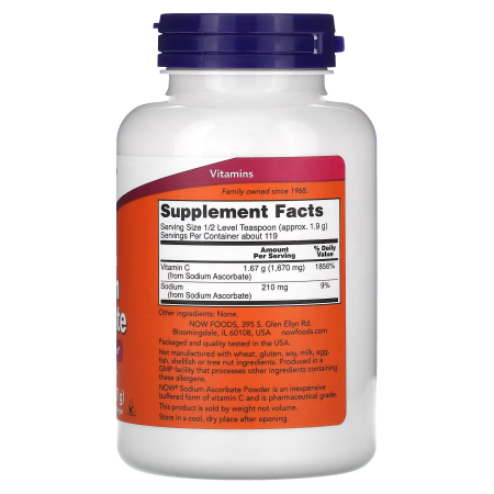 Аскорбат натрия, Sodium Ascorbate, NOW Foods, буферизованный порошок, 227 г.