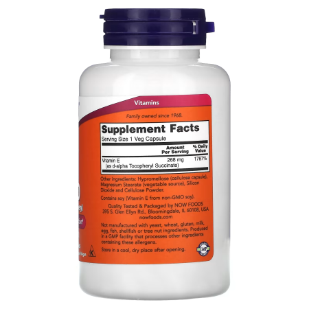 Витамин Е сухой, Vegetarian Dry E-400, Now Foods, 268 мг (400 МЕ), 100 вегетарианских капсул