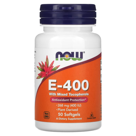 Вітамін Е, E-400, Now Foods, зі змішаними токоферолами, 268 мг (400 МО), 50 гелевих капсул