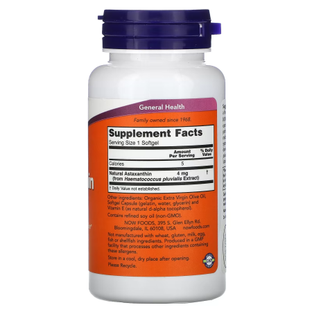 Астаксантин, Astaxanthin, Now Foods, 4 мг, 90 гелевых капсул