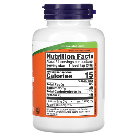 Спирулина, сертифицированный органический порошок, Spirulina, NOW Foods, 113 гр