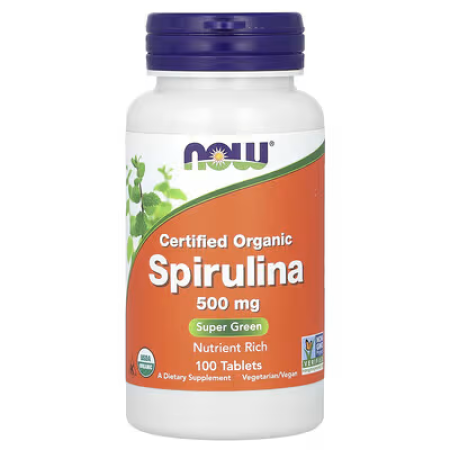 Спіруліна, Spirulina, Now Foods, сертифікована, органічна, 500 мг, 100 таблеток