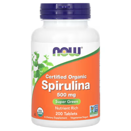 Спіруліна, Spirulina, Now Foods, сертифікована, органічна, 500 мг, 200 таблеток