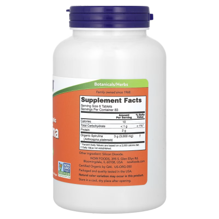 Спирулина, Spirulina, Now Foods, сертифицированная, органическая, 500 мг, 500 таблеток
