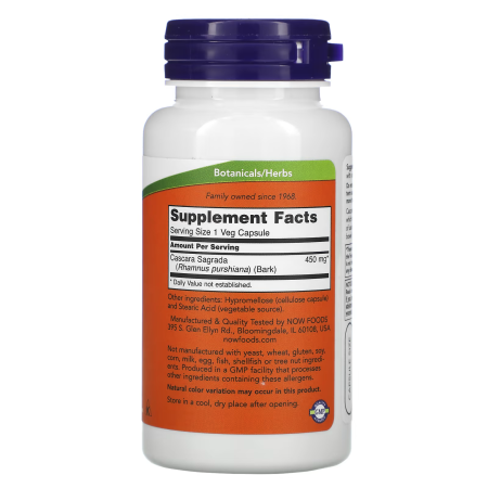 Каскара саграда, Cascara Sagrada, Now Foods, 450 мг, 100 вегетаріанських капсул