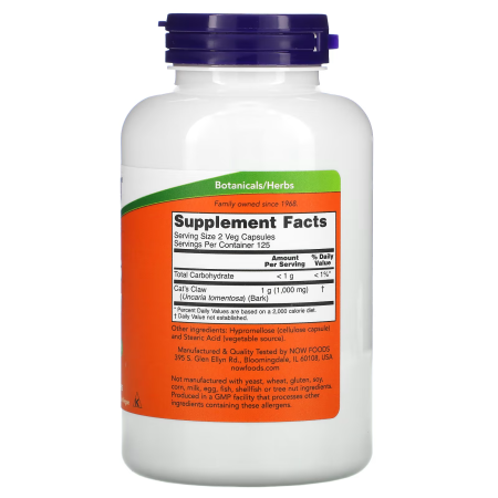 Кошачий коготь, Cat's Claw, Now Foods, 500 мг, 250 вегетарианских капсул