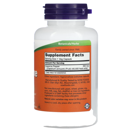 Кайенский перец, Cayenne, Now Foods, 500 мг, 100 вегетарианских капсул