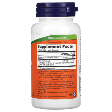 Зелений чай, Green Tea Extract, Now Foods, 400 мг, 100 вегетаріанських капсул
