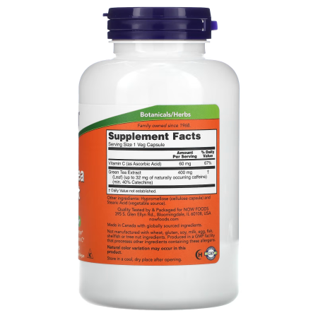 Зелений чай, Green Tea Extract, Now Foods, екстракт, 400 мг, 250 вегетаріанських капсул