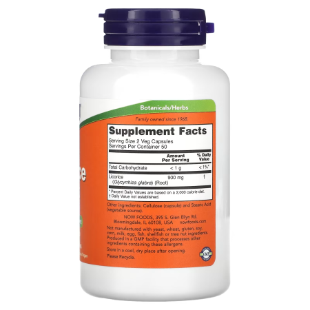 Солодка, Licorice Root, Now Foods, корень, 450 мг, 100 вегетарианских капсул