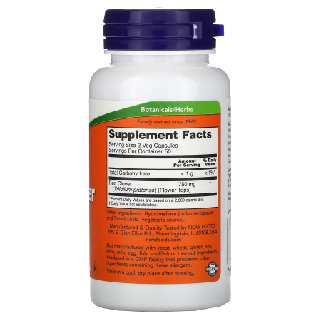 Червона конюшина, Red Clover, Now Foods, 375 мг, 100 вегетаріанських капсул
