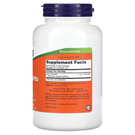 Со Пальметто, Saw Palmetto, Now Foods, екстракт, 550 мг, 250 вегетаріанських капсул