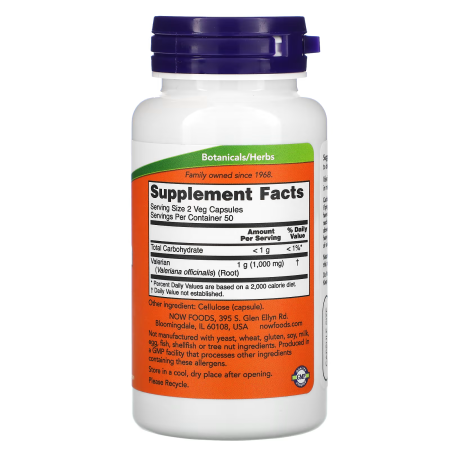 Валериана, корень, Valerian Root, Now Foods, 500 мг, 100 вегетарианских капсул