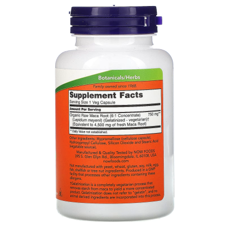 Мака, Maca, Now Foods, сира, 750 мг, 90 вегетаріанських капсул