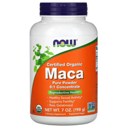 Мака, Certified Organic Maca, Pure Powder, Now Foods, вегетаріанський, сертифікований порошок, 198 г