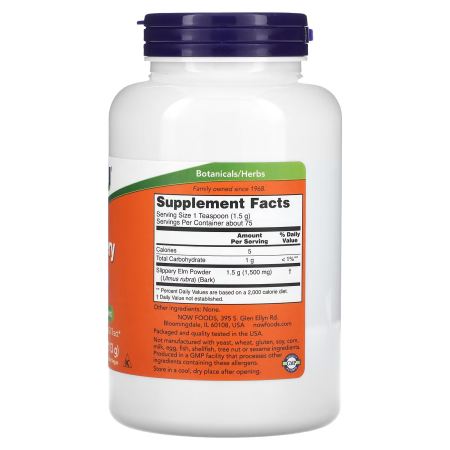 Скользкий вяз, Slippery Elm Powder, Now Foods, порошок, 113 г