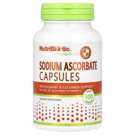 Аскорбат натрію, Sodium Ascorbate, NutriBiotic, для підвищення імунітету, 100 веганських капсул