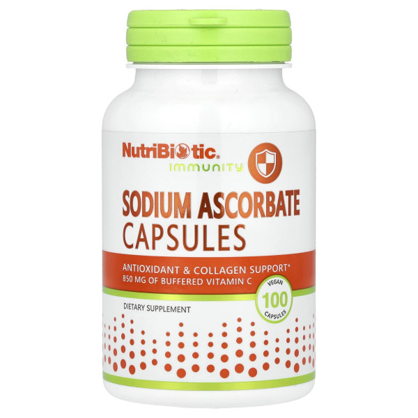 Аскорбат натрия, Sodium Ascorbate, NutriBiotic, для повышения иммунитета, 100 веганских капсул