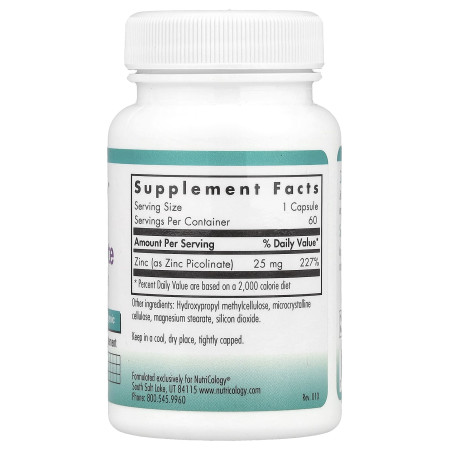 Цинк Піколінат, Zinc Picolinate, Nutricology, 60 капсул