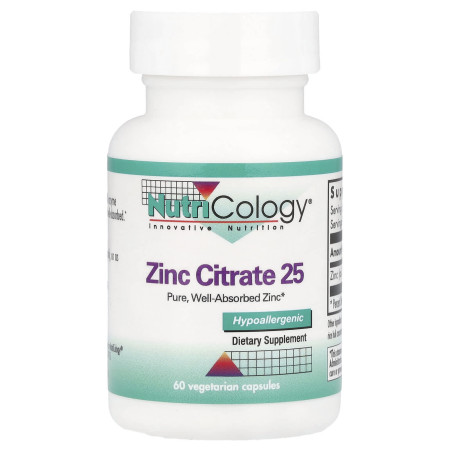 Цинк Цитрат, Zinc Citrate, Nutricology, 25 мг, 60 капсул