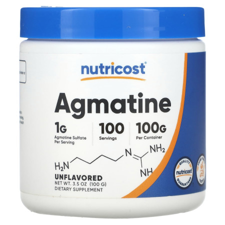 Агматин, Agmatine, Nutricost, без добавок, 100 г