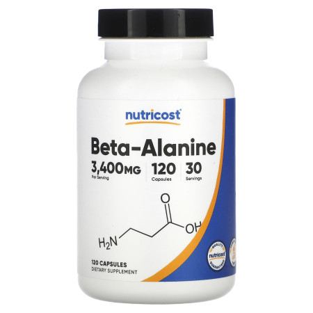 Бета-аланін, Beta-Alanine, Nutricost, 3400 мг, 120 капсул (850 мг у капсулі)