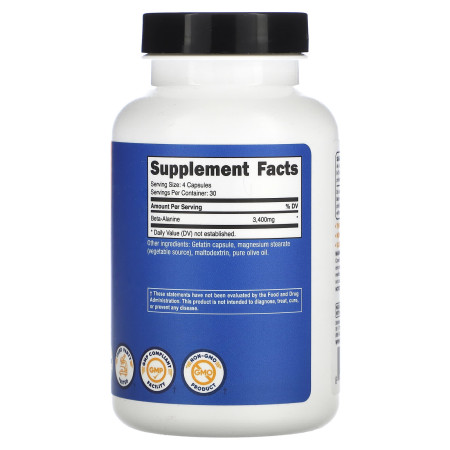 Бета-аланін, Beta-Alanine, Nutricost, 3400 мг, 120 капсул (850 мг у капсулі)