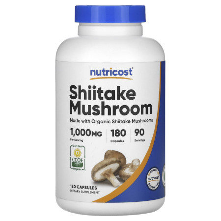 Гриб Шіїтаке, Shiitake Mushroom, Nutricost, 1000 мг, 180 вегетаріанських капсул (500 мг на 1 капсулі)