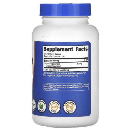 Корень лопуха, Burdock Root, Nutricost, 500 мг, 120 вегетарианских капсул