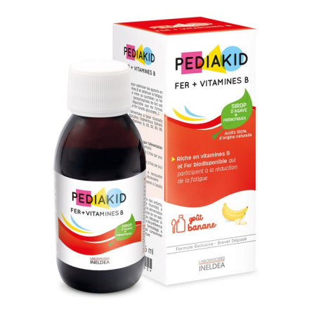 Залізо та вітамін В, сироп для дітей, Iron + Vitamin B, Pediakid, підвищення гемоглобіну та зняття втоми, зі смаком банана, 125 мл