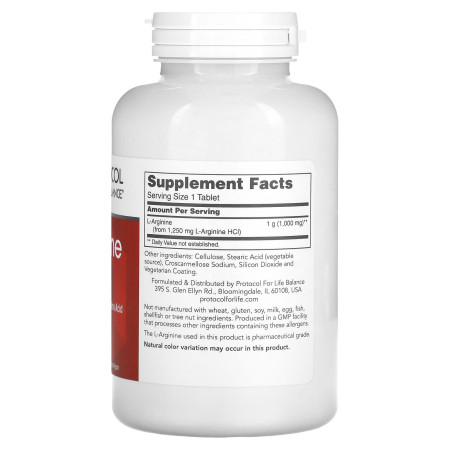 L-аргінін, L-Arginine, Protocol for Life Balance, 1000 мг, 120 таблеток