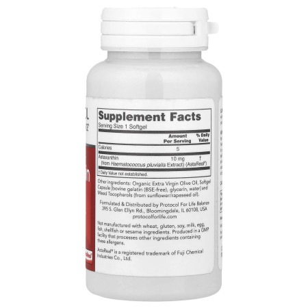 Астаксантин, Astaxanthin, Protocol for Life Balance, 10 мг, 60 гелевих капсул