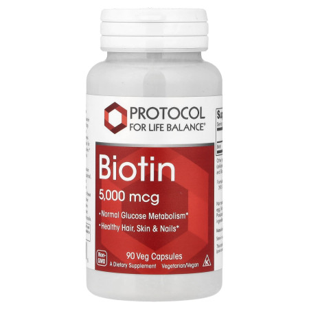 Біотин, Biotin, Protocol for Life Balance, 5000 мкг, 90 веганських капсул