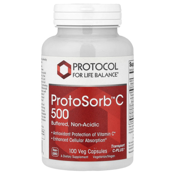 Витамин С комплекс, ProtoSorbC 500, Protocol for Life Balance, буферизованный, некислотный, 100 веганских капсул
