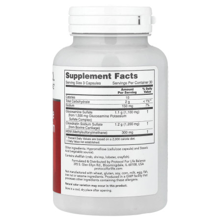 Глюкозамин и хондроитин с МСМ, Glucosamine & Chondroitin with MSM, Protocol for Life Balance, поддержка суставов, 90 капсул