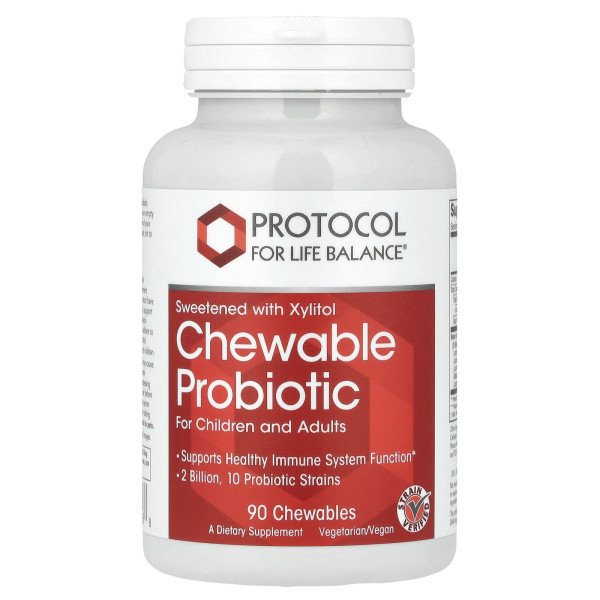 Пробиотики, Chewable Probiotic, Protocol for Life Balance, для детей и взрослых, 2 млрд КОЕ, 90 жевательных таблеток