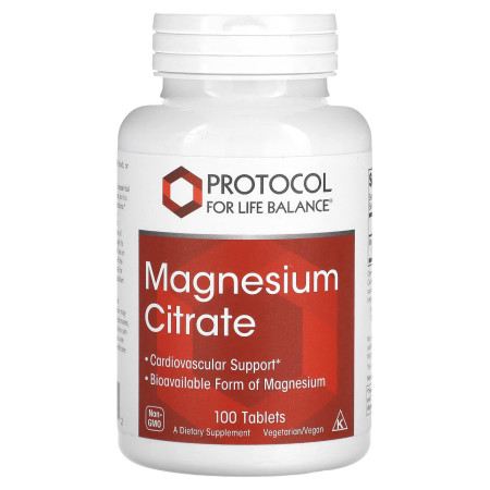 Магній цитрат, Magnesium Citrate, Protocol for Life Balance, 100 веганських таблеток (200 мг на таблетку)