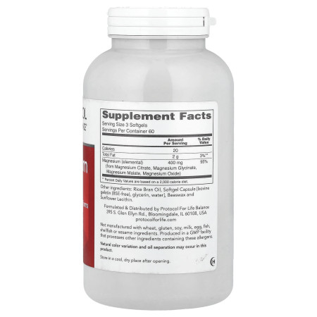 Магній цитрат, Magnesium Citrate, Protocol for Life Balance, 180 гелевих капсул (133 мг на капсулу)