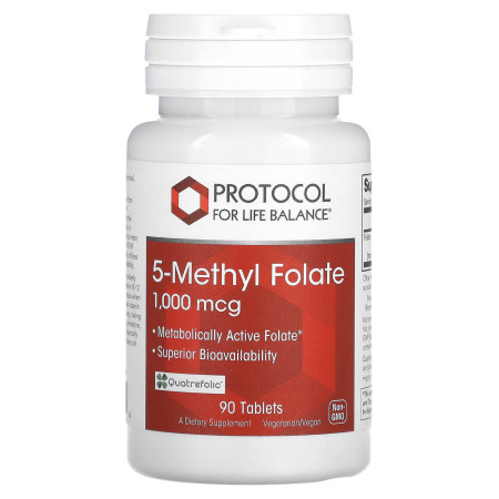 Метилфолат, 5-Methyl Folate, Protocol for Life Balance, 1000 мкг, 90 таблеток