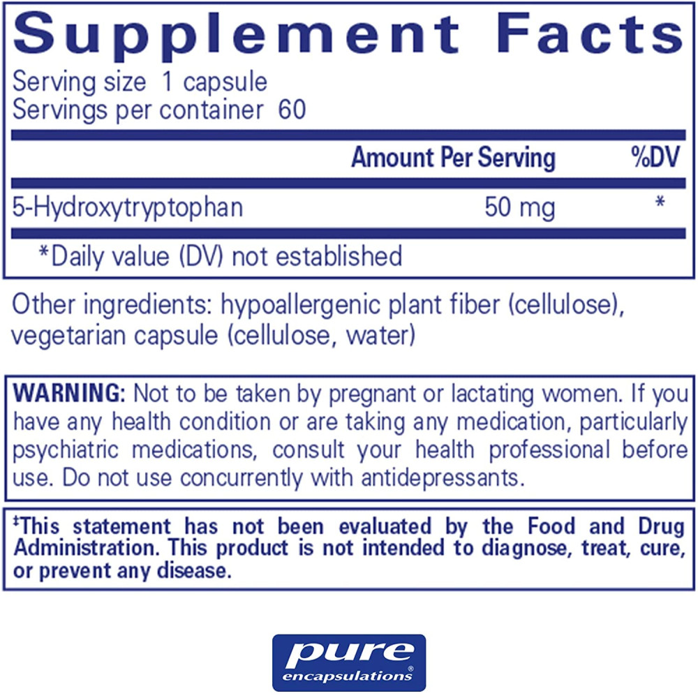 5-HTP (5-Гидрокситриптофан), 5-HTP, Pure Encapsulations, 50 мг, 60 капсул