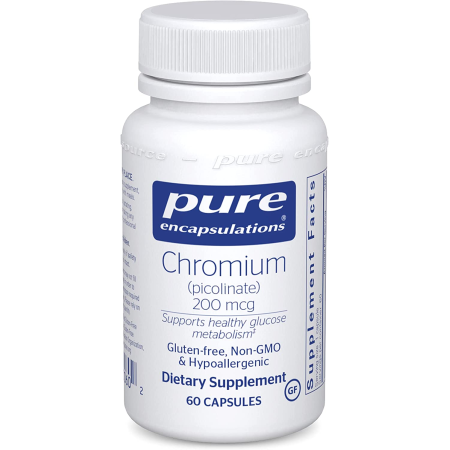 Хром піколінат, Chromium (picolinate), Pure Encapsulations, для підтримки здорового метаболізму ліпідів та глюкози, 200 мкг, 60 капсул