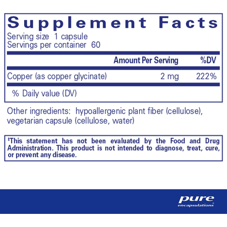 Медь (глицинат), Copper (glycinate), Pure Encapsulations, 60 капсул