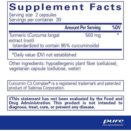 Куркумін, Curcumin, Pure Encapsulations, 250 мг, 60 капсул