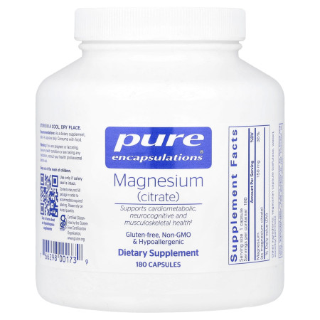 Магній цитрат, Magnesium (citrate), Pure Encapsulations, 150 мг, 180 капсул