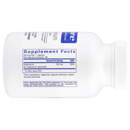 Магній гліцинат, Magnesium (glycinate), Pure Encapsulations, 120 мг, 90 капсул