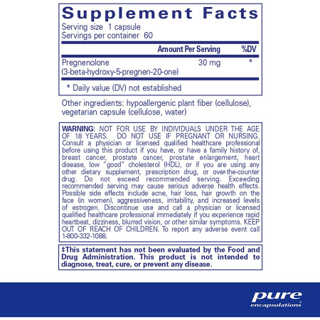 Прегненолон, Pregnenolone, Pure Encapsulations, 30 мг, 60 капсул