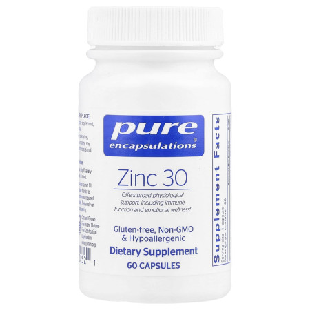 Цинк, Zinc, Pure Encapsulations, 30 мг, 60 капсул